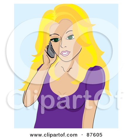 Royalty-Free (RF) Clipart Illustration of an Attractive Blond Caucasian Woman Using A Cell Phone by Pams Clipart