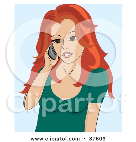 Royalty-Free (RF) Clipart Illustration of an Attractive Red Haired Caucasian Woman Using A Cell Phone by Pams Clipart