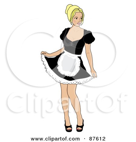 Royalty-Free (RF) Clipart Illustration of a Sexy Blond Caucasian Woman Showing Off Her French Maid Costume by Pams Clipart
