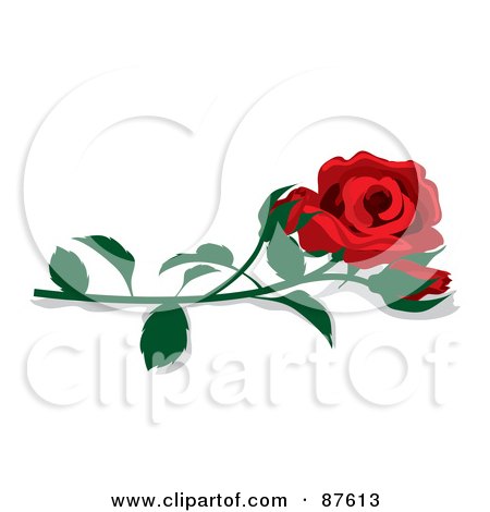 Royalty-Free (RF) Clipart Illustration of a Fully Bloomed Single Red Rose And Bud With A Stem by Pams Clipart