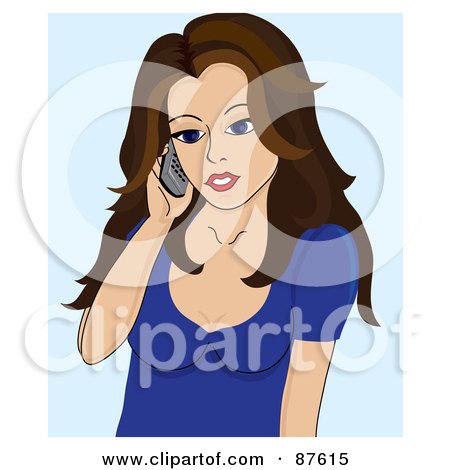 Royalty-Free (RF) Clipart Illustration of an Attractive Brunette Caucasian Woman Using A Cell Phone by Pams Clipart