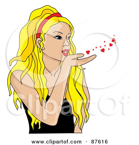 Royalty-Free (RF) Clipart Illustration of a Beautiful Blond Woman Blowing Hearts And Kisses by Pams Clipart
