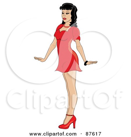 Royalty-Free (RF) Clipart Illustration of a Sexy Pinup Girl In Red Heels And A Short Dress by Pams Clipart