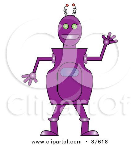 Royalty-Free (RF) Clipart Illustration of a Friendly Purple Robot Standing And Waving by Pams Clipart