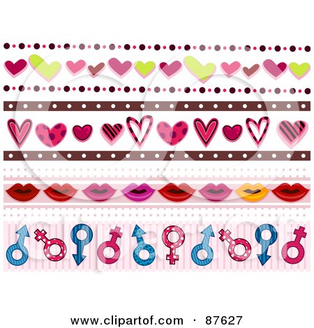 Royalty-Free (RF) Clipart Illustration of a Digital Collage Of Heart, Lip And Gender Borders by BNP Design Studio