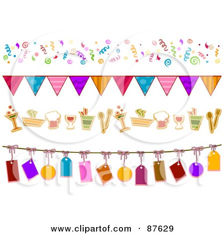 Royalty-Free (RF) Clipart Illustration of a Digital Collage Of Confetti, Banner, Beverage And Tag Borders by BNP Design Studio