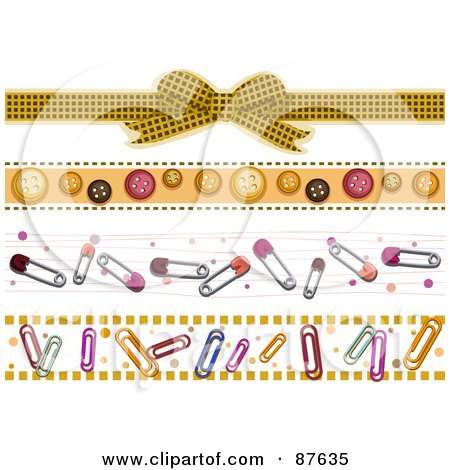 Royalty-Free (RF) Clipart Illustration of a Digital Collage Of Borders Of Bows, Buttons, Safety Pins And Paperclips by BNP Design Studio