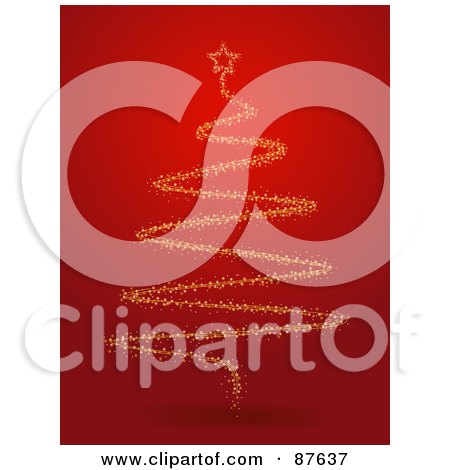 Royalty-Free (RF) Clipart Illustration of a Golden Light Christmas Tree With A Star On Red by BNP Design Studio
