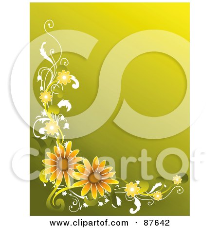 Royalty-Free (RF) Clipart Illustration of a Green And Yellow Background With A Border Of Orange Flowers And Vines by BNP Design Studio