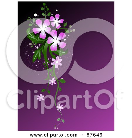 Royalty-Free (RF) Clipart Illustration of a Purple Background With Purple Flowers And Green Foliage by BNP Design Studio