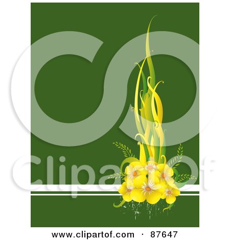 Royalty-Free (RF) Clipart Illustration of a Green Background With White Lines And Yellow Flowers by BNP Design Studio