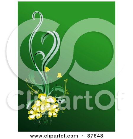 Royalty-Free (RF) Clipart Illustration of a Green Background With Yellow Flowers And Green Foliage by BNP Design Studio