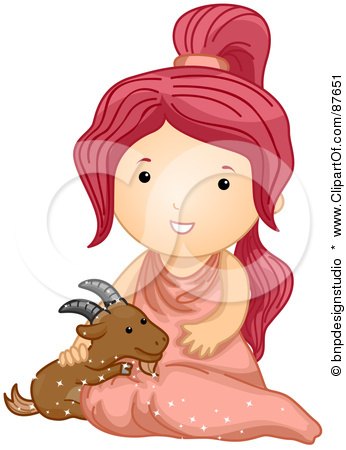 Royalty-Free (RF) Clipart Illustration of an Astrological Cute Capricorn Girl Petting A Goat by BNP Design Studio