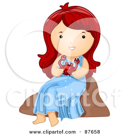 Royalty-Free (RF) Clipart Illustration of an Astrological Cute Cancer Girl Holding A Crab by BNP Design Studio