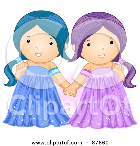 Royalty-Free (RF) Clipart Illustration of Astrological Cute Gemini Girls Holding Hands by BNP Design Studio