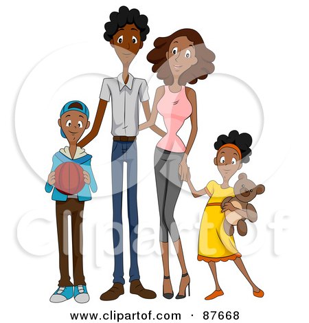 Royalty-Free (RF) Clipart Illustration of a Happy African American Family Of Four by BNP Design Studio