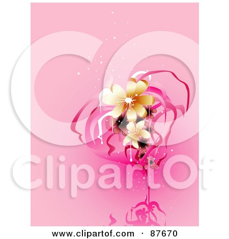 Royalty-Free (RF) Clipart Illustration of a Magical Pink Heart With Yellow Flowers Over Pink by BNP Design Studio