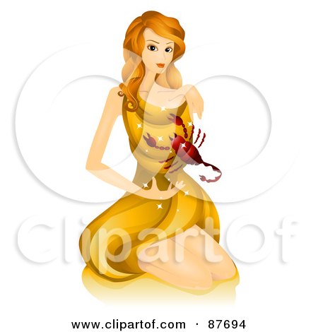 Royalty-Free (RF) Clipart Illustration of a Beautiful Horoscope Scorpio Woman With A Scorpion by BNP Design Studio