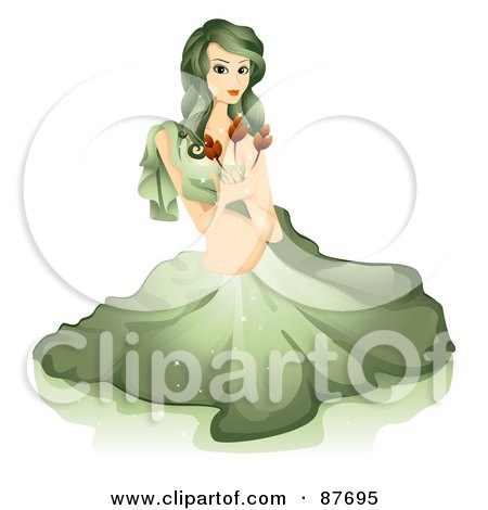 Royalty-Free (RF) Clipart Illustration of a Beautiful Horoscope Virgo Woman Sitting And Holding Flowers by BNP Design Studio