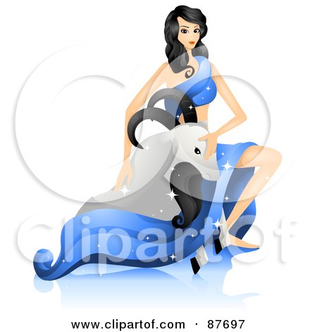 Royalty-Free (RF) Clipart Illustration of a Beautiful Horoscope Capricorn Woman Petting A Sea Goat by BNP Design Studio