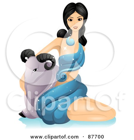 Royalty-Free (RF) Clipart Illustration of a Beautiful Horoscope Aries Woman Sitting Beside A Ram by BNP Design Studio