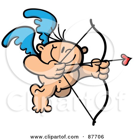 Royalty-Free (RF) Clipart Illustration of a Mischievous Cupid In Action, Ready To Make A Match With His Arrow by Zooco
