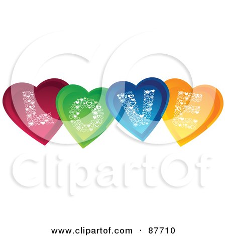 Royalty-Free (RF) Clipart Illustration of Shiny Colorful Hearts Spelling Out LOVE by Qiun