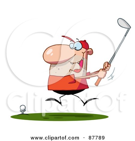 Royalty-Free (RF) Clipart Illustration of an Excited Toon Guy Swinging His Golf Club by Hit Toon