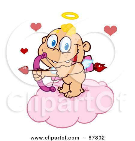 Royalty-Free (RF) Clipart Illustration of a Happy Baby Cupid Ready To Do Some Match Making From A Cloud by Hit Toon