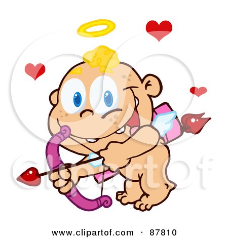 Royalty-Free (RF) Clipart Illustration of a Happy Flying Baby Cupid Ready To Do Some Match Making by Hit Toon