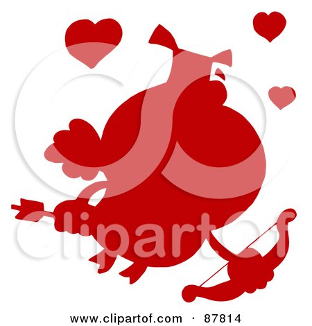 Royalty-Free (RF) Clipart Illustration of a Solid Red Silhouette Of A Pig Cupid by Hit Toon