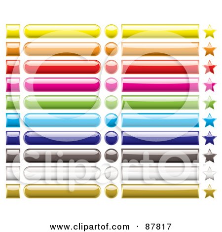 Royalty-Free (RF) Clipart Illustration of a Digital Collage Of Colorful Star, Rectangular, Oval And Square App Buttons On White by michaeltravers