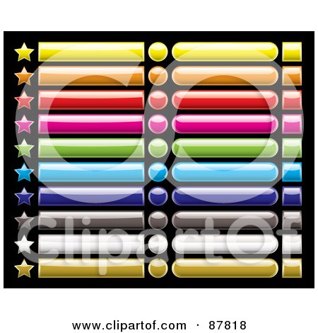 Royalty-Free (RF) Clipart Illustration of a Digital Collage Of Colorful Star, Rectangular, Oval And Square App Buttons On Black by michaeltravers