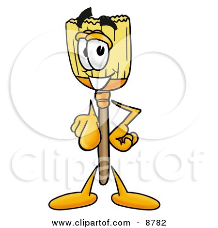 Clipart Picture of a Broom Mascot Cartoon Character Pointing at the Viewer by Mascot Junction