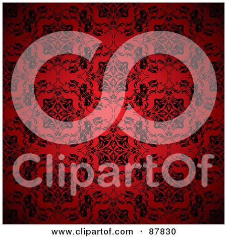 Royalty-Free (RF) Clipart Illustration of an Ornate Black And Red Floral Patterned Wallpaper Background by michaeltravers