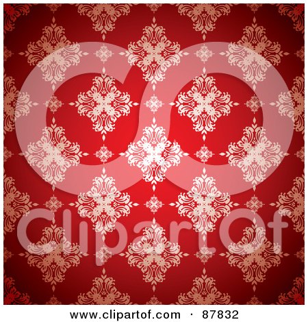 Royalty-Free (RF) Clipart Illustration of a Seamless Wallpaper Background Of White Floral Rows On Red by michaeltravers