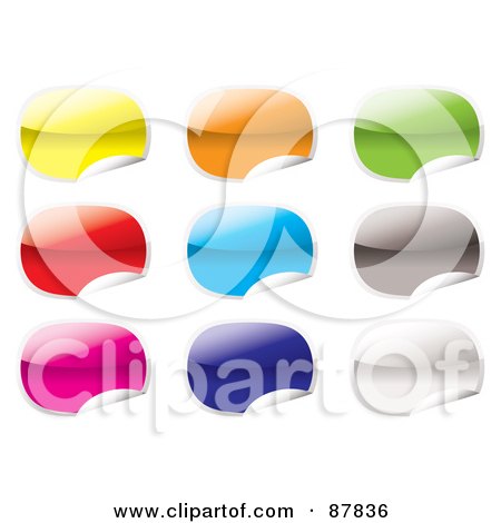 Royalty-Free (RF) Clipart Illustration of a Digital Collage Of Blank Shiny Colorful Stickers On White by michaeltravers