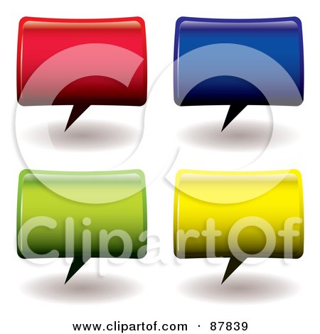 Royalty-Free (RF) Clipart Illustration of a Digital Collage Of Four Colorful Blank Speech Bubbles With Shadows by michaeltravers