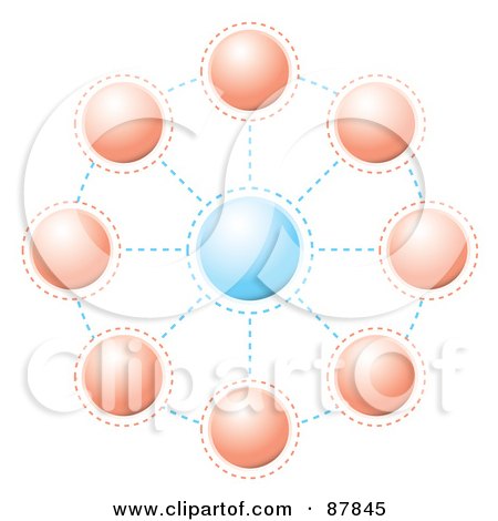 Royalty-Free (RF) Clipart Illustration of a Blue Circle Surrounded By Pink Networked Orbs by michaeltravers