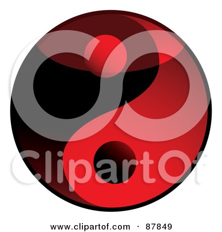 Royalty-Free (RF) Clipart Illustration of a Shiny Red And Black 3d Yin