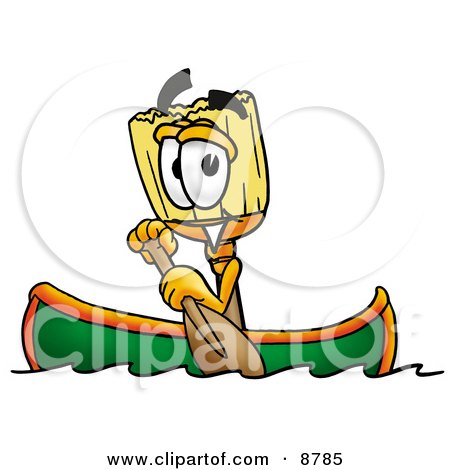 Clipart Picture of a Broom Mascot Cartoon Character Rowing a Boat by Mascot Junction