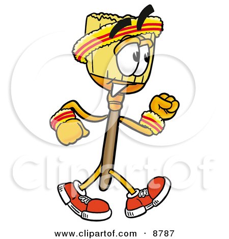 Clipart Picture of a Broom Mascot Cartoon Character Speed Walking or Jogging by Mascot Junction