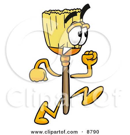 Clipart Picture of a Broom Mascot Cartoon Character Running by Mascot Junction