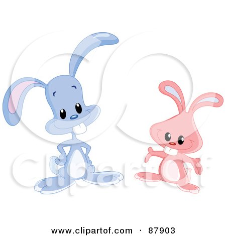 Royalty-Free (RF) Clipart Illustration of a Digital Collage Of Two Blue And Pink Bunny Rabbits With Buck Teeth by yayayoyo