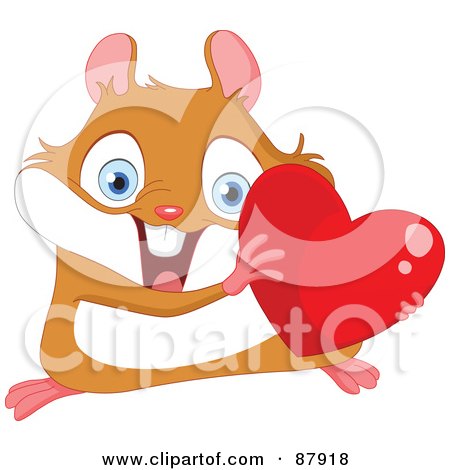 Royalty-Free (RF) Clipart Illustration of a Cute Hamster Holding A Shiny Red Heart by yayayoyo