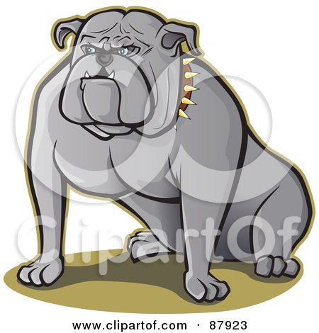 Royalty-Free (RF) Clipart Illustration of a Strong Bull Dog Sitting, A Spiked Collar On His Neck by Paulo Resende