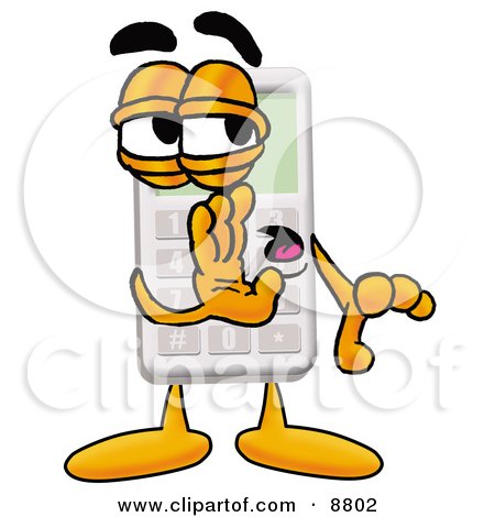 Clipart Picture of a Calculator Mascot Cartoon Character Whispering and Gossiping by Mascot Junction