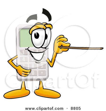 Clipart Picture of a Calculator Mascot Cartoon Character Holding a Pointer Stick by Mascot Junction