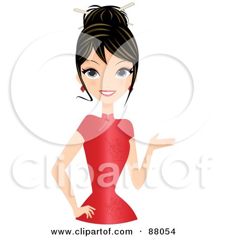 Royalty-Free (RF) Clipart Illustration of a Pretty Chinese Woman In A Red Cheongsam Dress by Melisende Vector