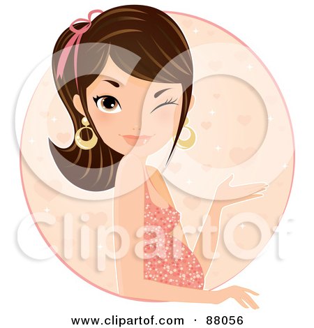 Royalty-Free (RF) Clipart Illustration of a Pretty Brunette Pregnant Woman Winking, In A Heart Circle by Melisende Vector